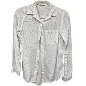 BeachLunchLounge White Mini Star Universe Sky Women's XS Tall Petite Blouse